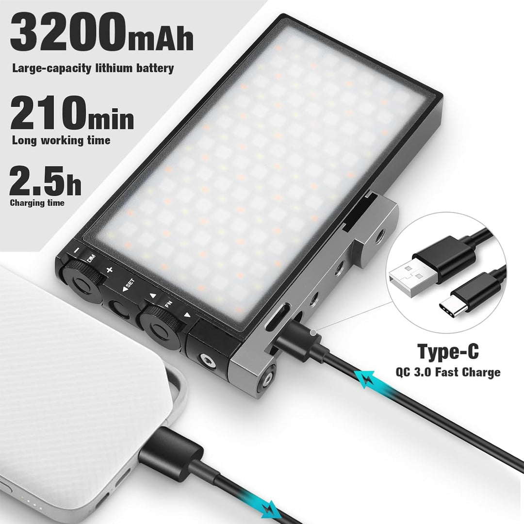 Pixel G1s RGB LED Video Licht mit verstellbarem Stativ (45-156cm), 2500K-8500K 12W Akku und CRI≥97,V