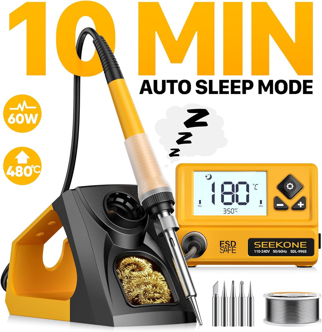 SEEKONE Lötstation 60W, Profi Lötkolben Einstellbare Temperatur 200℃-480℃ mit LCD Displayanzeige, Di
