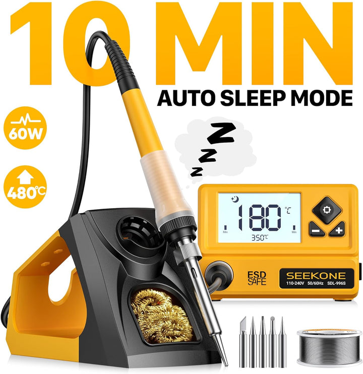 SEEKONE Lötstation 60W, Profi Lötkolben Einstellbare Temperatur 200℃-480℃ mit LCD Displayanzeige, Di