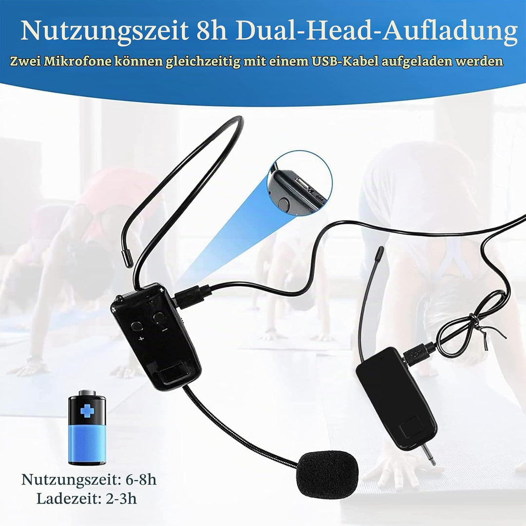 Headset Mikrofon Kabellos,Wireless UHF Mikrofon Professionell 50M Stabile Übertragung, Kopfmikrofon