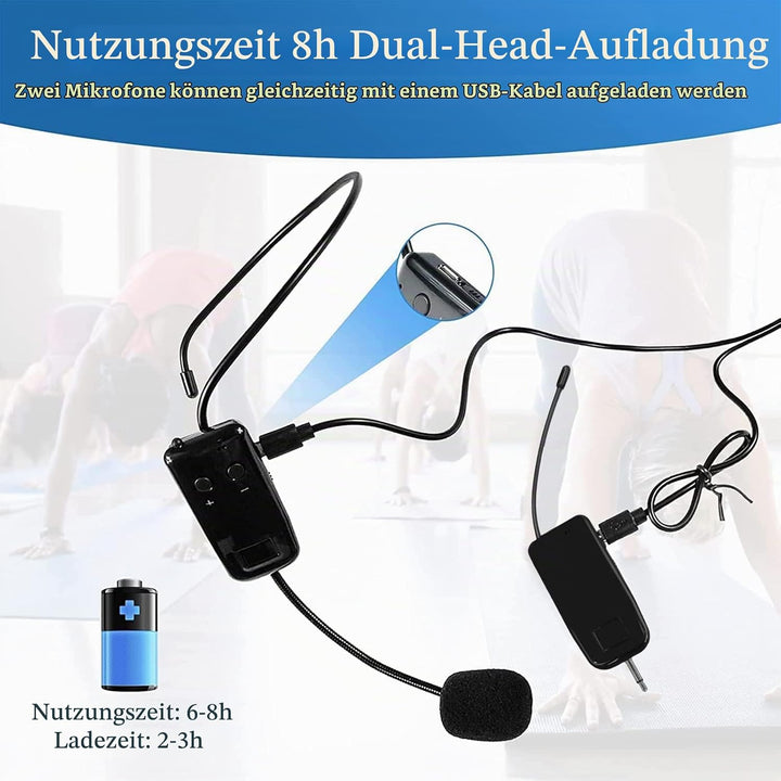 Headset Mikrofon Kabellos,Wireless UHF Mikrofon Professionell 50M Stabile Übertragung, Kopfmikrofon