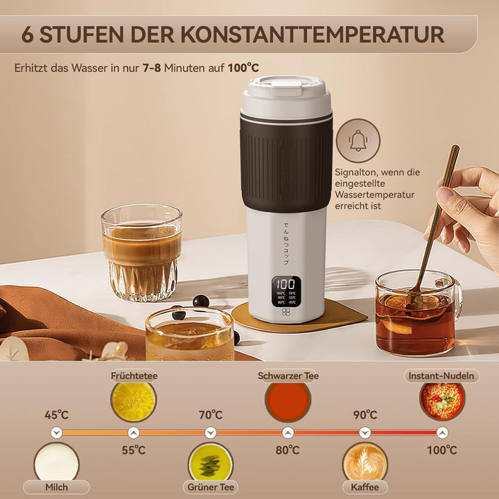 QianShouYan Reisewasserkocher Klein 450ml 300W mit 6 Stufen Temperaturregelung Mini Reise Wasserkoch