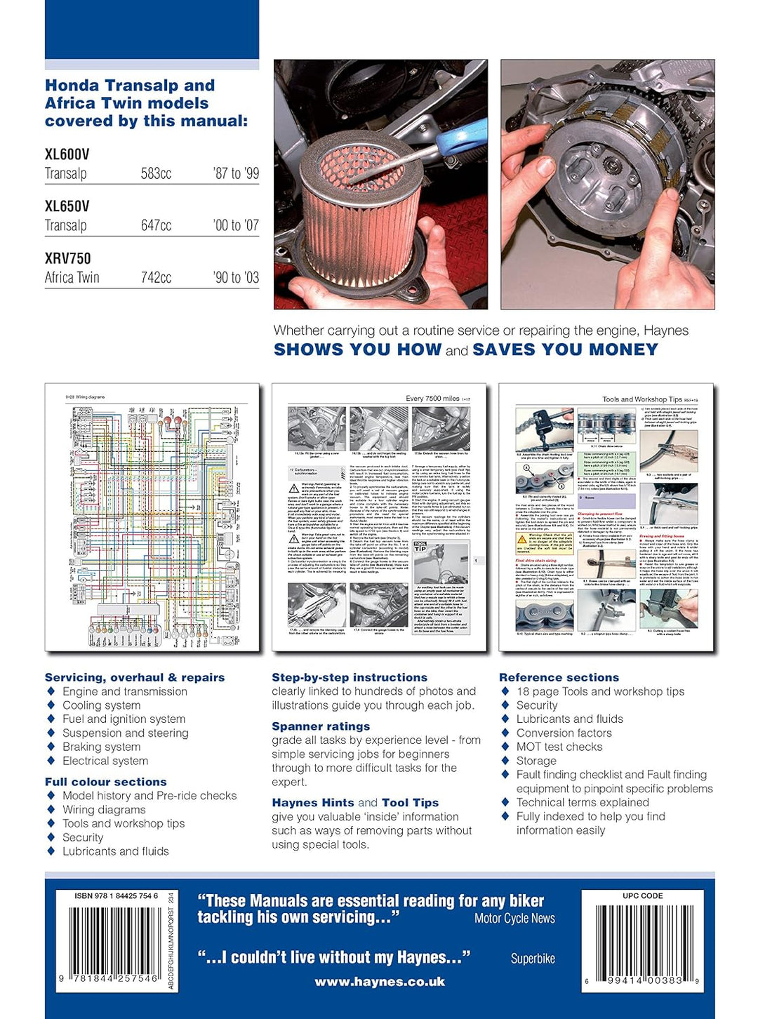 Honda XL600/650 Transalp &amp; XRV750 Africa Twin (87 - 07) (Haynes Service &amp; Repair Manual)