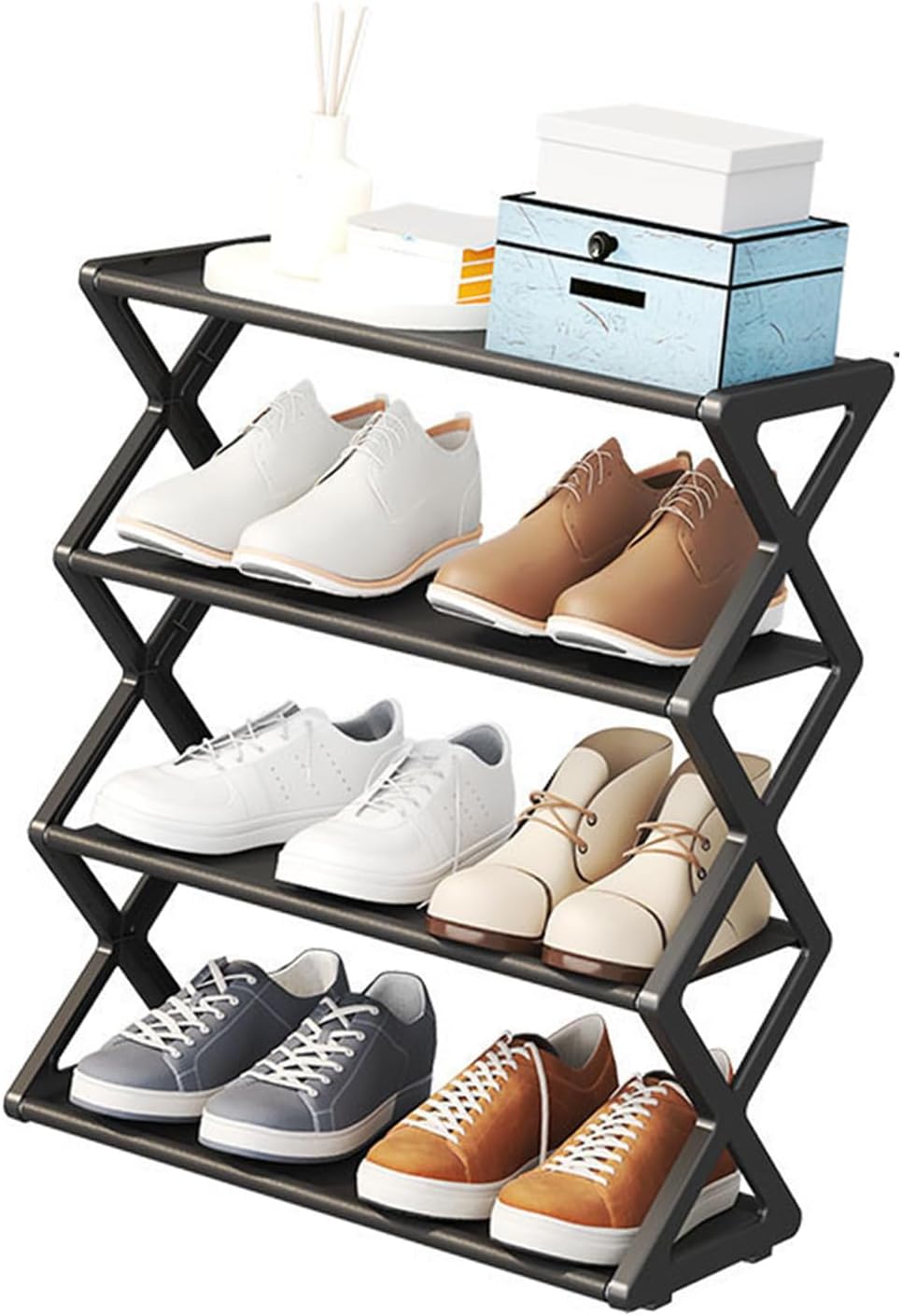 Aramox Faltbarer Schuhspeicher Organizer 4 -Tier -Schuhregal für Flur Eingangsschlafzimmer, Stapelba