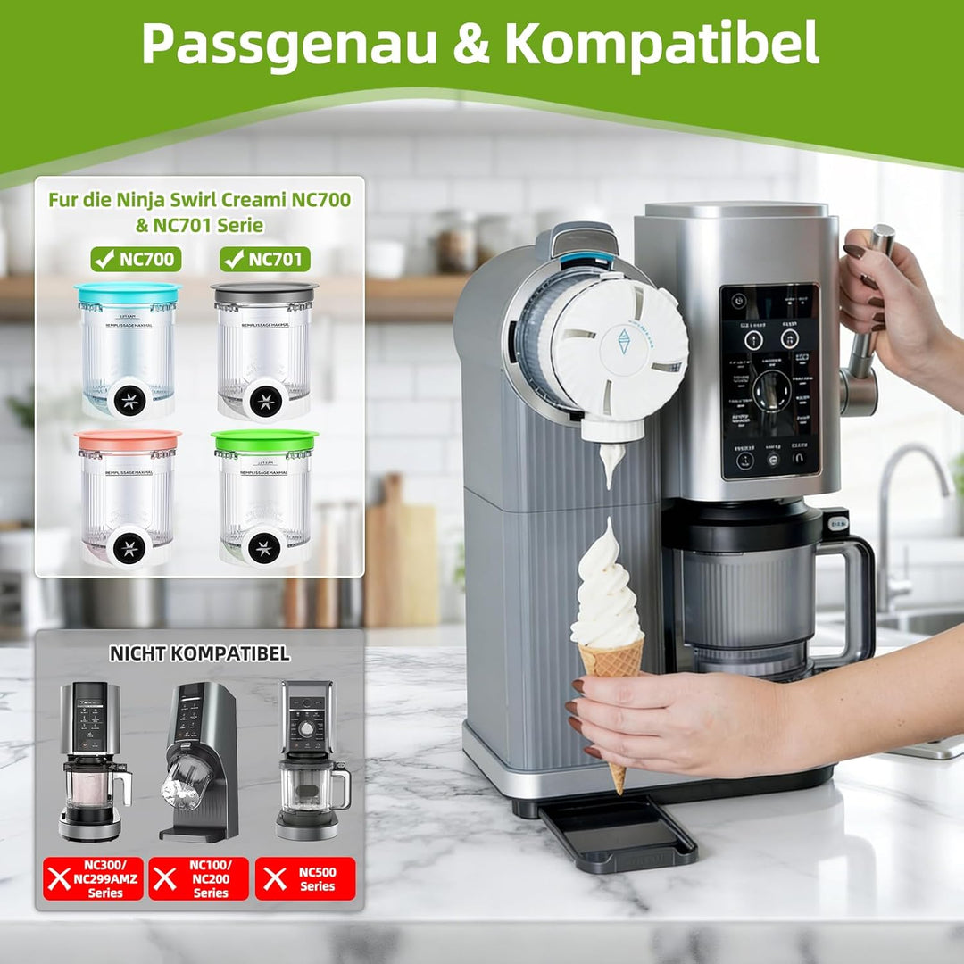 4 Stück Behälter für Ninja Swirl CREAMi,480 ml Creami Tubs Kompatibel mit Ninja CREAMi Softeismaschi