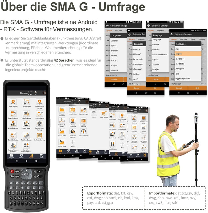 SMA25R Net GNSS RTK-Vermessungssystem: Handgeführter Hochpräzisions-Positionierungsempfänger mit Kol
