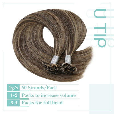 YoungSee Bonding Extensions Echthaar Braun 35cm Extensions Echthaar Bondings Dunkelbraun mit Blond K