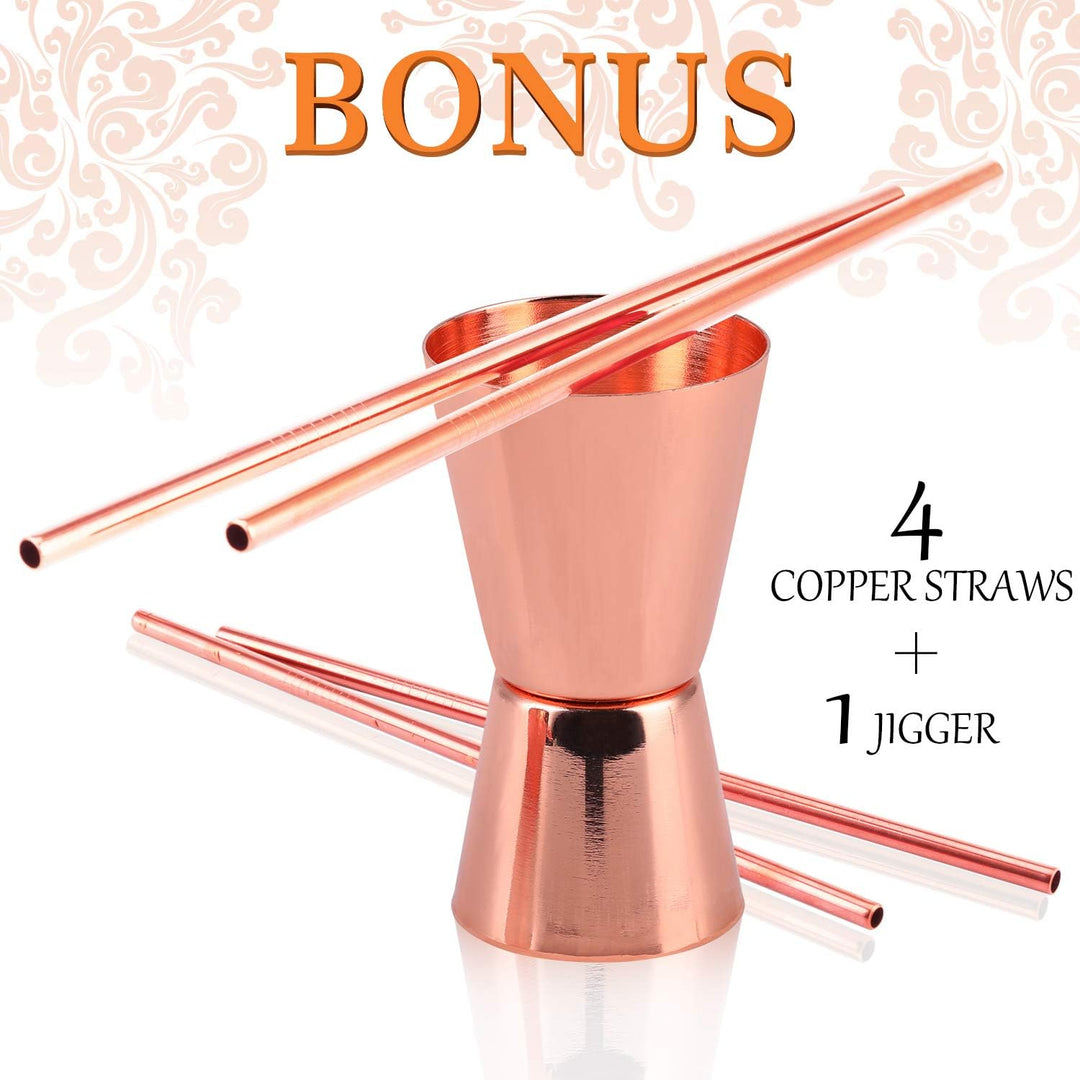 SIKITUT Moscow Mule Becher 4er Set, Handgefertigt Kupferbecher, 550ml Cocktail Set mit: 4 Hochwertig