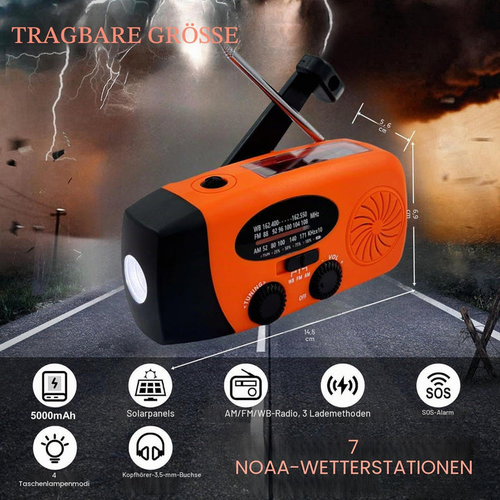 Solarradio zum Aufziehen, 5000 mAh, Notfallkurbel, Wetterradio, Solarradio mit Taschenlampe, NOAA/FM