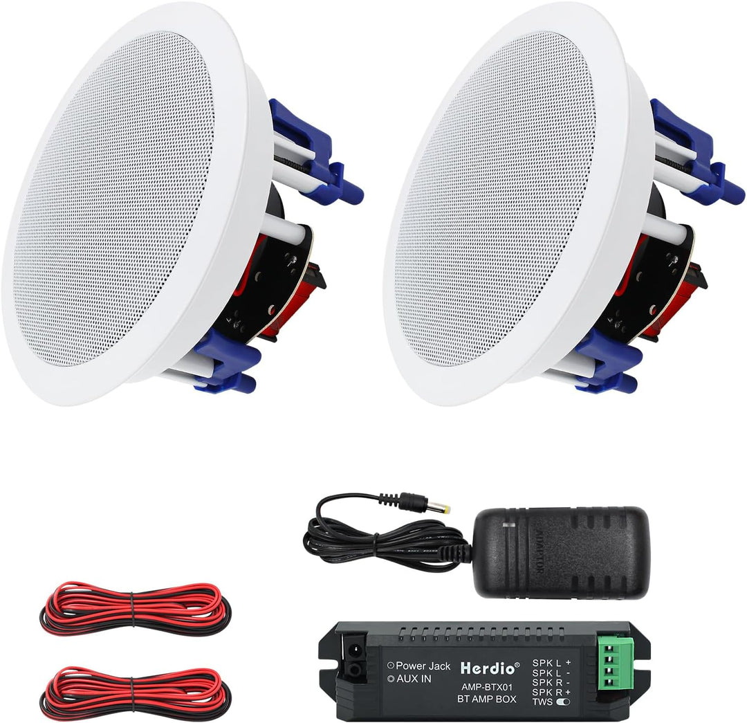 Herdio 5,25 Zoll Deckenlautsprecher, 300 Watt Kompatibel mit Bluetooth Einbaulautsprecher, Unterputz