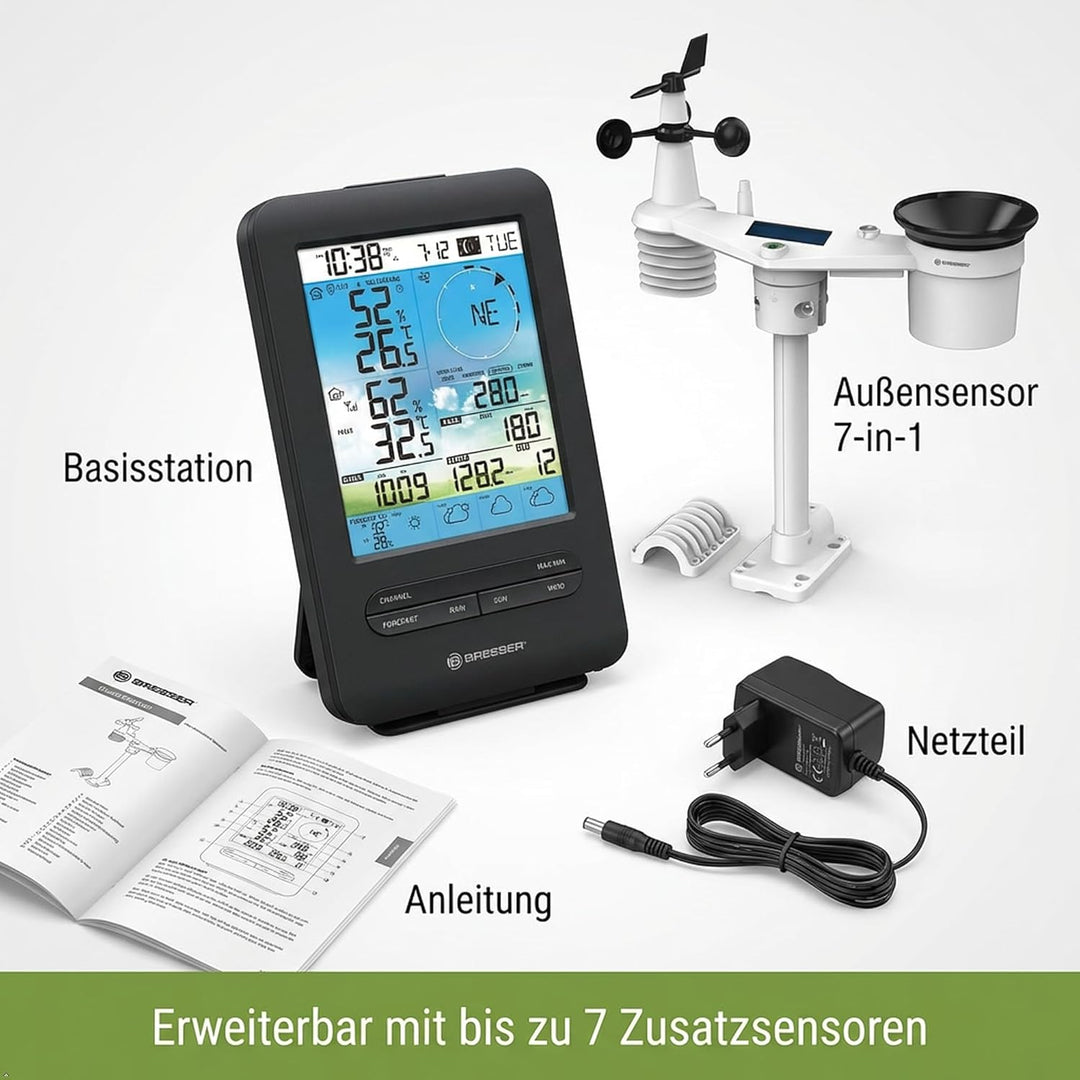 Bresser Wetterstation Funk mit Aussensensor 7-in-1 WLAN 4CAST inkl. 4-Tages-Wettervorhersage, Windme