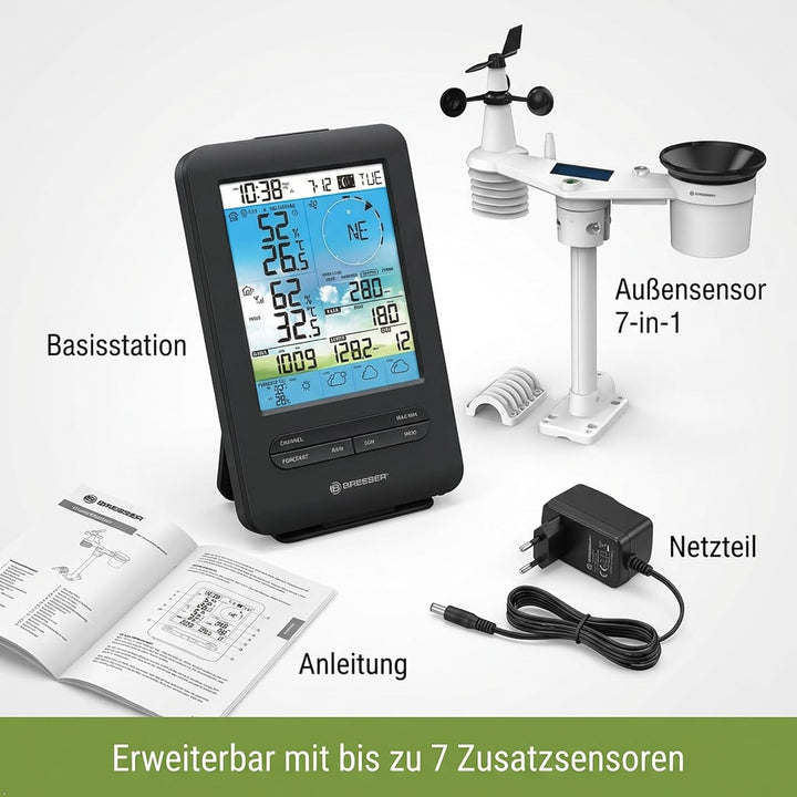Bresser Wetterstation Funk mit Aussensensor 7-in-1 WLAN 4CAST inkl. 4-Tages-Wettervorhersage, Windme