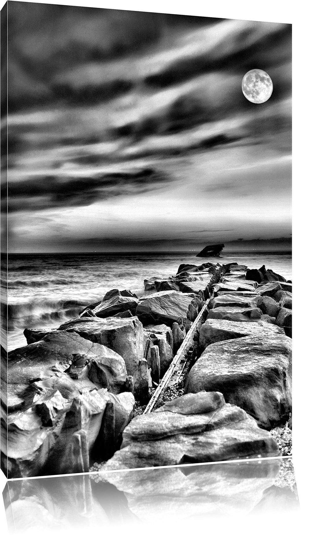 Pixxprint Steinlinie im Meer als Leinwandbild/Grösse: 100x70 cm/Wandbild/Kunstdruck/fertig bespannt,