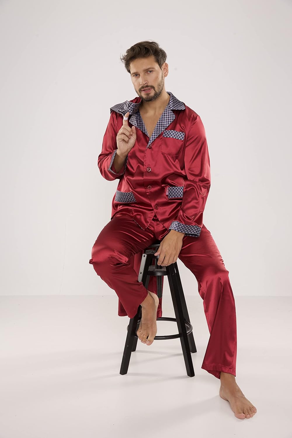 FOREX Lingerie edler und hochwertiger Satin-Pyjama Herren-Schlafanzug Hausanzug im tollen Design 3XL