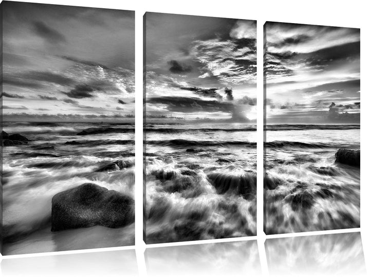 Pixxprint Sonnenuntergang am Meer als Leinwandbild/Grösse: 3 Teilig (120x80) cm/Wandbild/Kunstdruck/