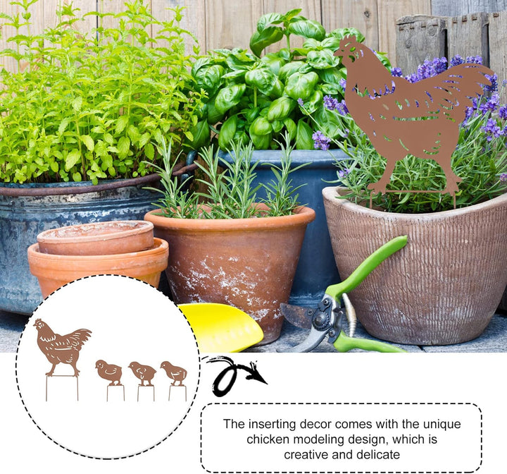 Housoutil 4 Stücke Gartenstecker Huhn Metall Gartenstatuen Osterdeko Blumentopf Stecker Hühn Küken F
