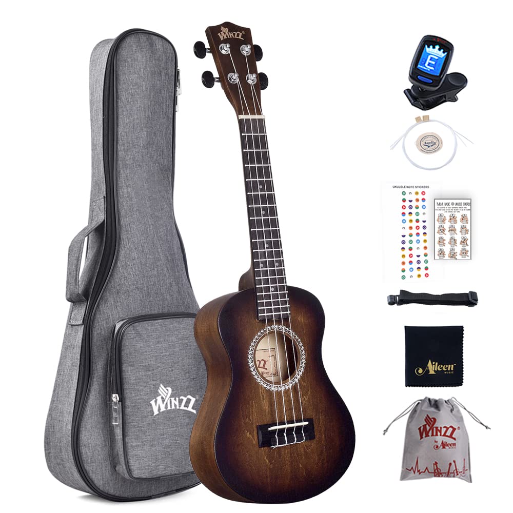 Winzz Ukulele Konzert 23 Zoll Braun, Ukulele Anfänger Set für Erwachsene Kinder, Einzigartiges Farbd
