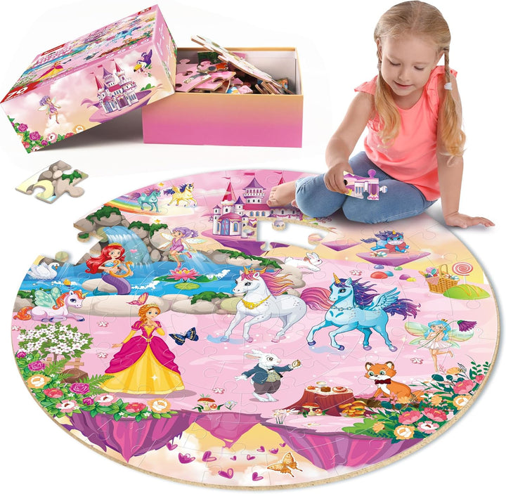 SYNARRY Grosse Einhorn Prinzessin Boden Puzzle für Kinder ab 3 4 5 6 7 8 Jahren, 70 Teile Kinderpuzz