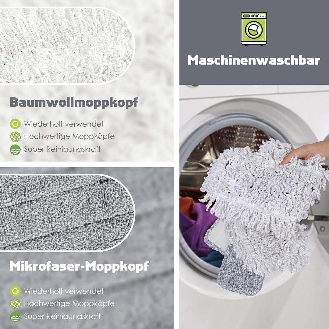 Myiosus Flacher Bodenwischer, Gross Wischmopp mit 154cm Verstellbar Edelstahlgriff, Floor Mop für Ha