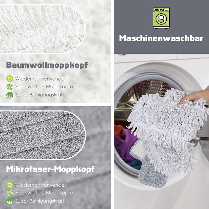 Myiosus Flacher Bodenwischer, Gross Wischmopp mit 154cm Verstellbar Edelstahlgriff, Floor Mop für Ha