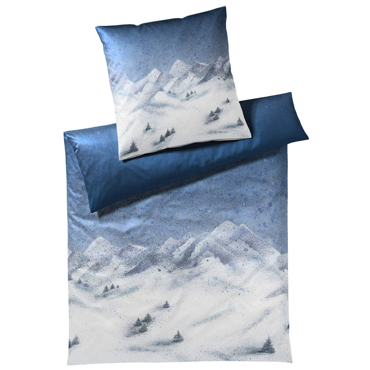 elegante Mako-Satin Bettwäsche Bergzauber Nachtblau 1 Bettbezug 135 x 200 cm + 1 Kissenbezug 80 x 80