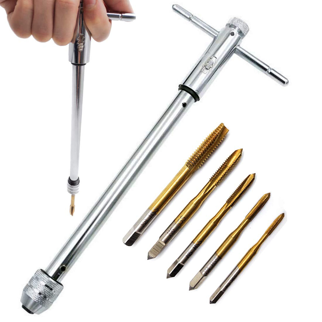 QISF 5 Stück HSS Gewindebohrer | Handgewindebohrer | Schälanschnitt Titan Handwerker Satz | M3 M4 M5