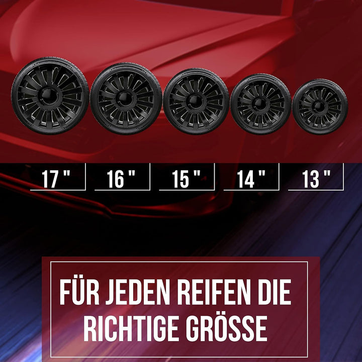 Albrecht 16 Zoll Radkappen schwarz für Stahlfelgen - Wind Radzierblenden aus hochwertigem Kunststoff