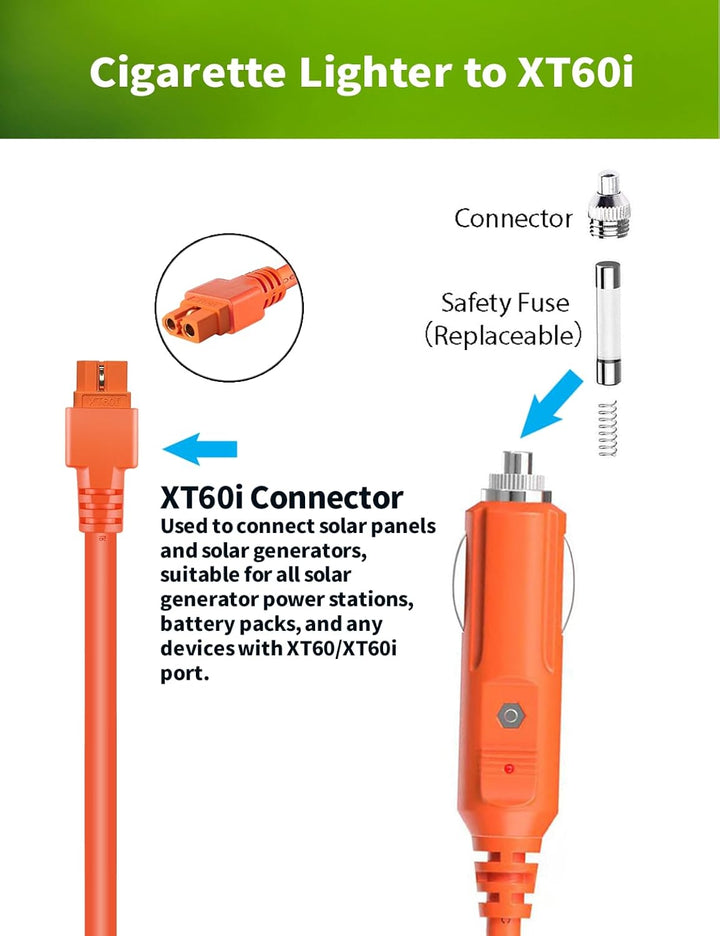 XT60i auf Zigarettenanzünder Kabel, 14AWG 12V/24V Ladekabel für Powerstation & Solargenerator – Komp