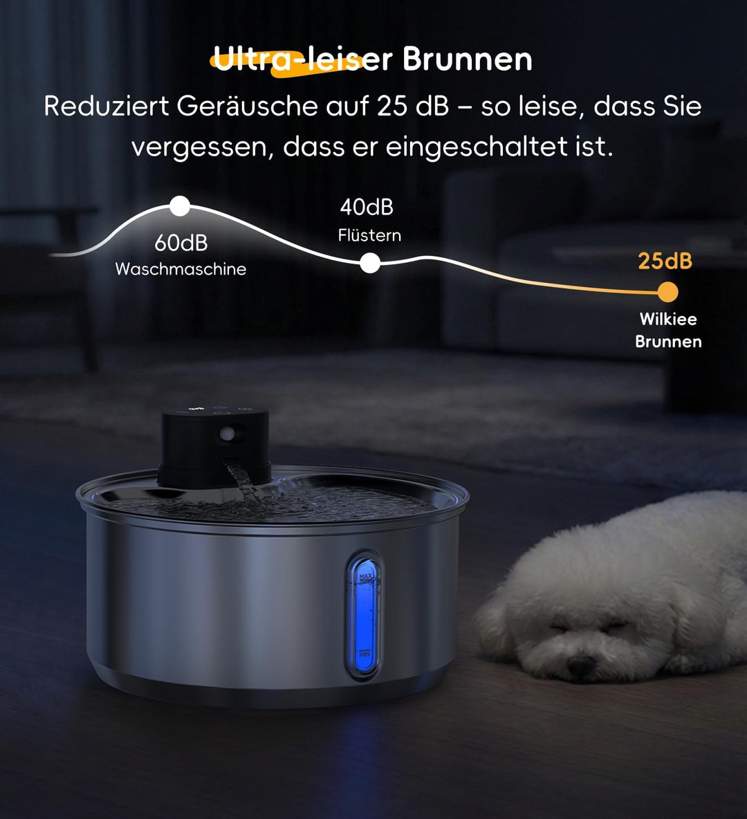 5,5 L Trinkbrunnen für Hunde Katzen Edelstahl Kabellos (6 Filter) | 5000mAh Akku mit bewegungsmelder