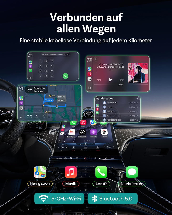OTTOCAST Mini Slim 3.0 Wireless CarPlay &amp; Android Auto Adapter, 2-in-1 USB-A/USB-C-Dongle, Bluetooth