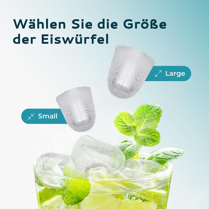 EUHOMY Eiswürfelmaschine, 9 Würfel in 6 Min, Bullet-Eismaschine, 2 Würfelgrössen, Edelstahl-Eismasch