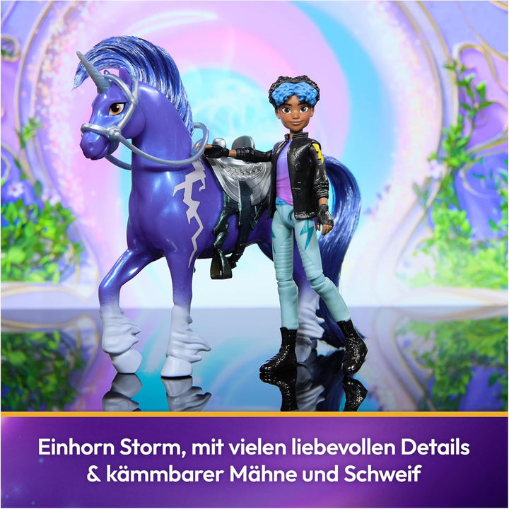 Unicorn Academy Set - Rory und Einhorn Storm mit echter Mähne und Schweif sowie Bürste, ca. 12 cm gr