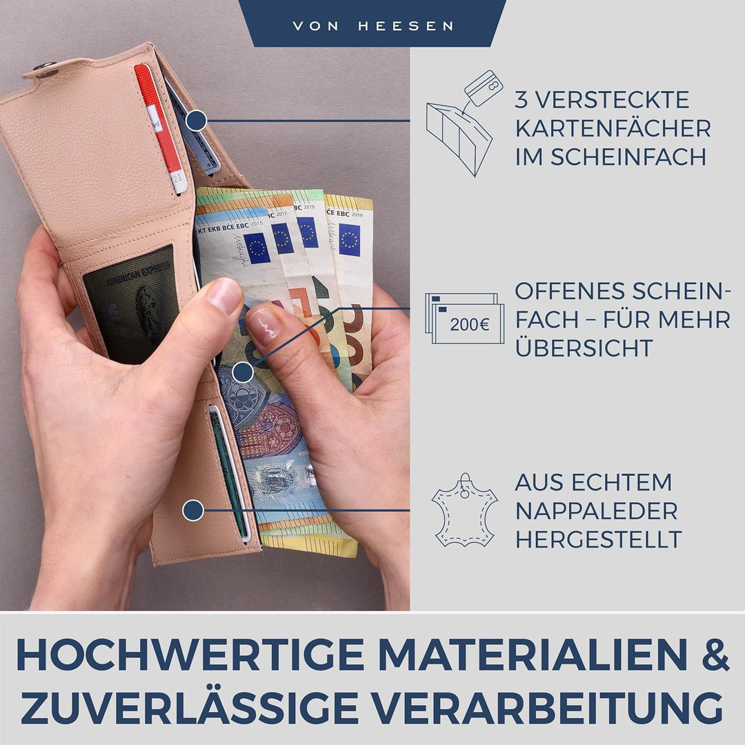 VON HEESEN Slim Wallet mit XL Münzfach Rose Rose XL MÜNZFACH (Kartenslot), Rose XL MÜNZFACH (Kartens