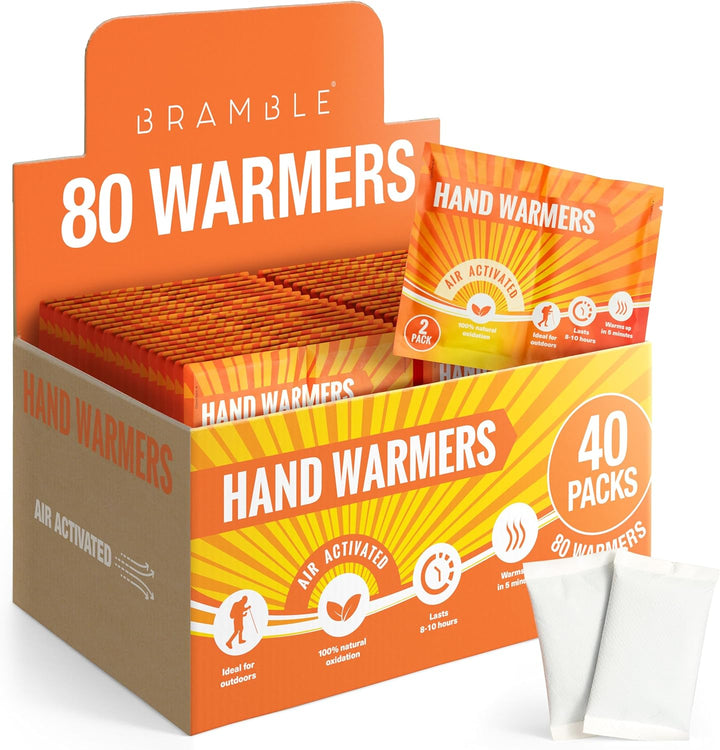BRAMBLE 80 Stück Luftaktivierte Handwärmer (40 Paar) - 100% Natürlich - Taschenwärmer für Outdoor, W