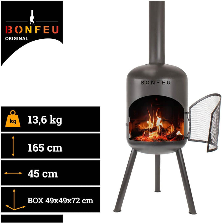 BonFeu BonBono Schwarz - Terrassenofen - Feuerstelle mit Funkenschutz für entspannte Abende - Feuers