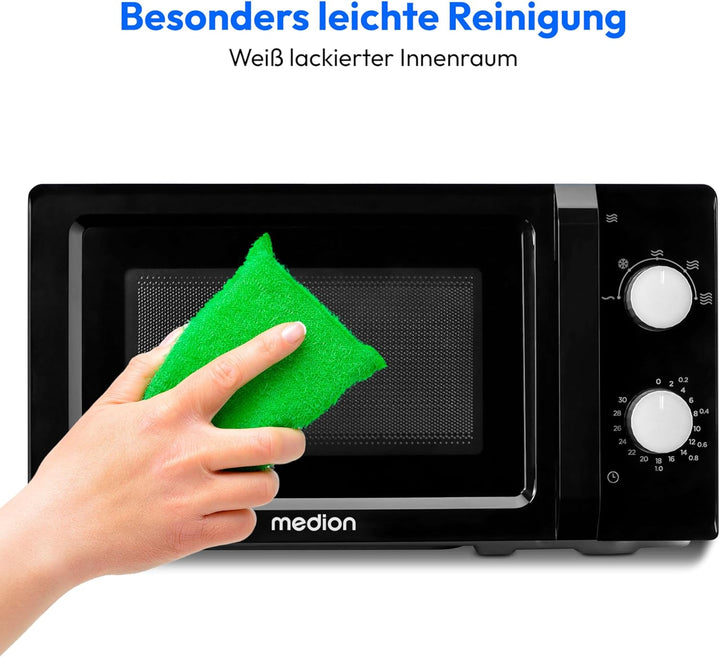 MEDION Mikrowelle (20 Liter, 700 Watt, klein kompakt und platzsparend, 5 Mikrowellenstufen, Auftaufu