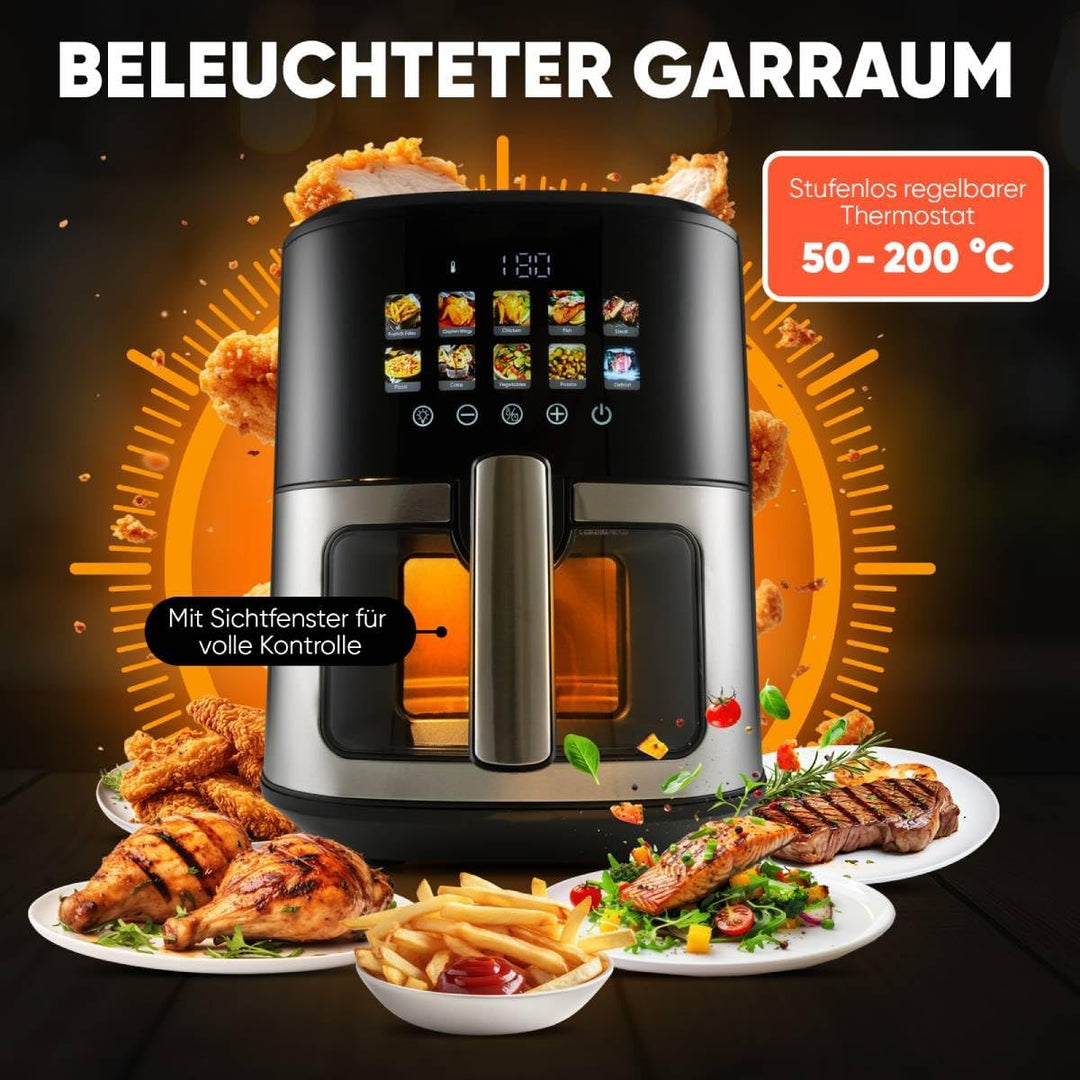 ProfiCook® Heissluftfritteuse 6,5L | Zubereitung ohne Öl oder Fett | Airfryer mit Color-Display | He