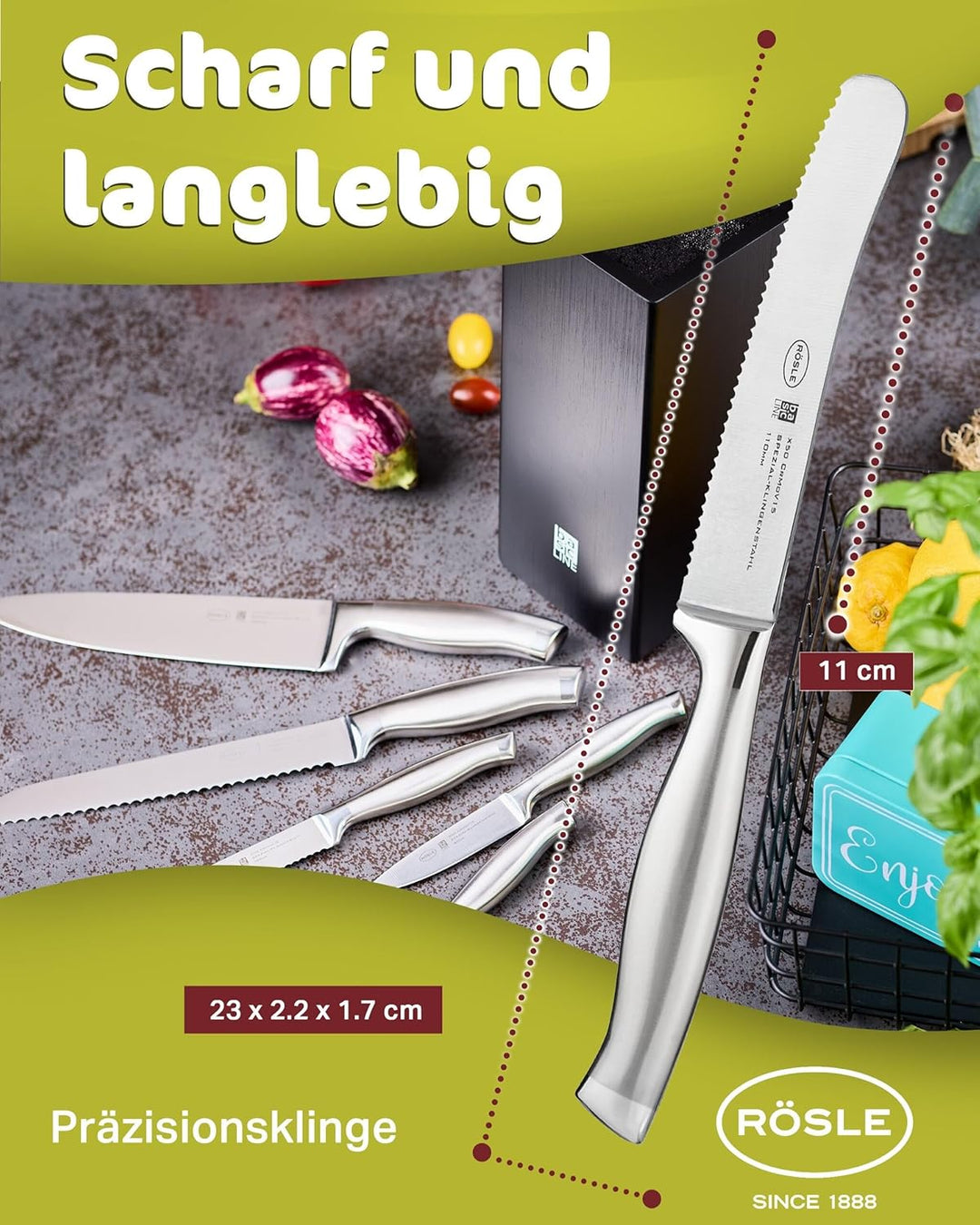 RÖSLE Frühstücksmesser Basic Line - 11 cm, hochwertiges Buttermesser, Brotzeitmesser für Brötchen un