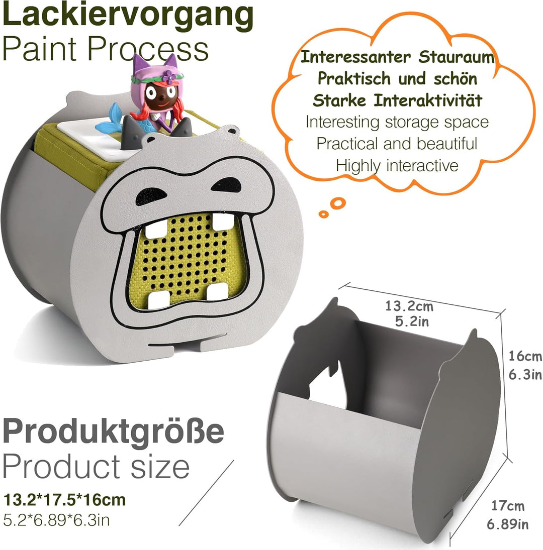 Nilpferdform Magnetregal grau kompatibel mit Toniebox bis 35 Figuren | Platzsparend & ordentlich, Me