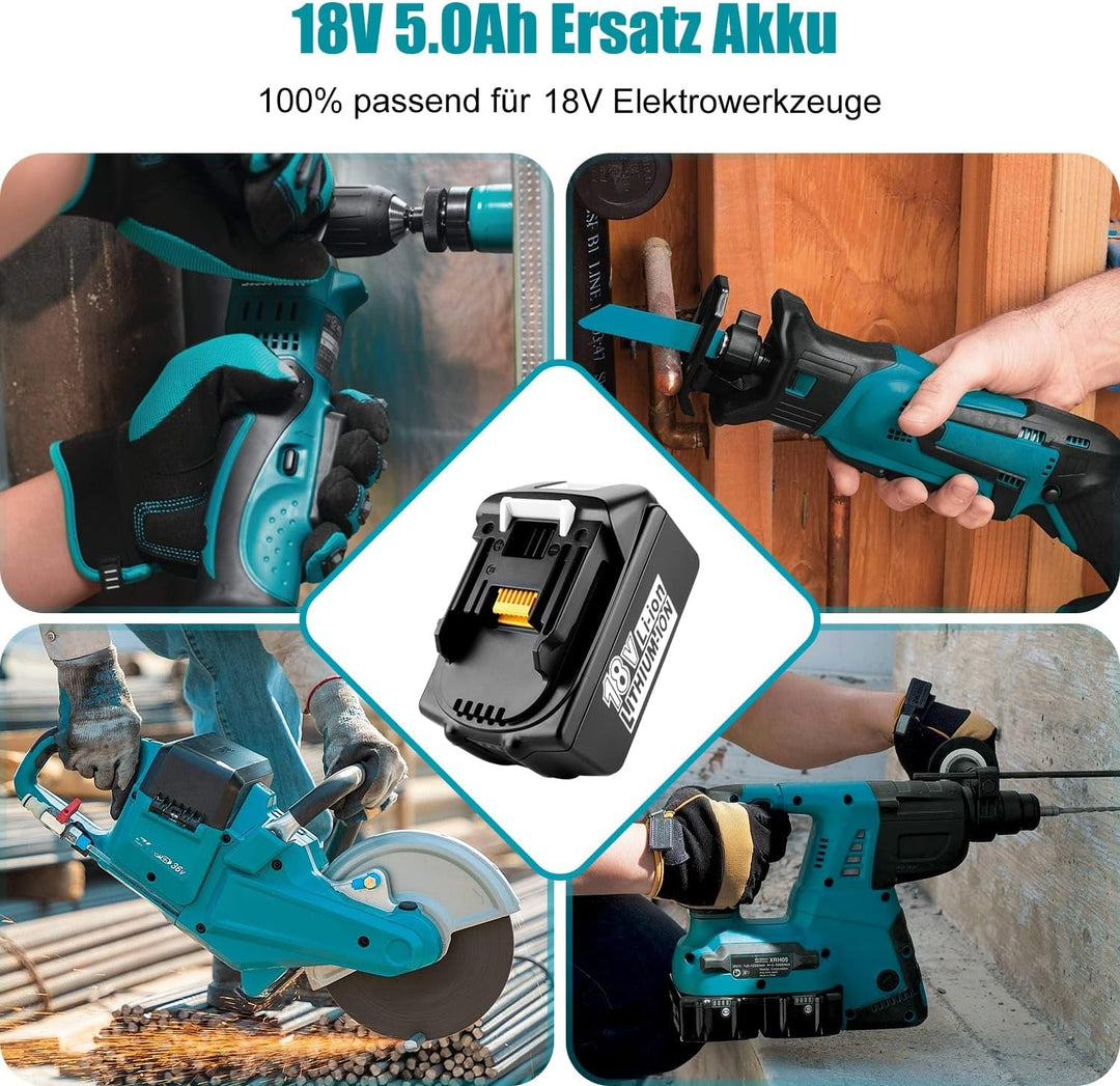 XNJTG [2 Stück] 5,0Ah 18V Akkus Ersatz für Makita 18V Akku BL1860 BL1850 BL1840 mit Dual Port Ladege
