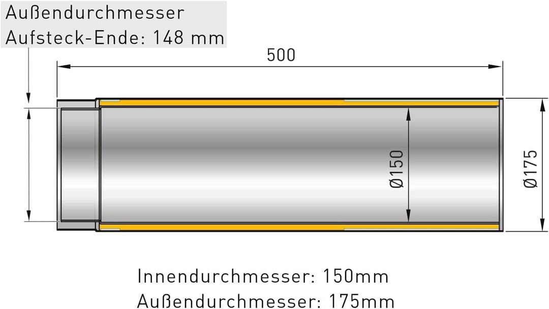 raik Izoker Rauchrohr doppelwandig mit Isolierung 150 mm Innendurchmesser Stahl 2 mm Schwarz 500 mm