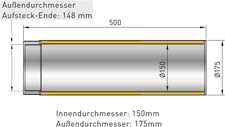 raik Izoker Rauchrohr doppelwandig mit Isolierung 150 mm Innendurchmesser Stahl 2 mm Schwarz 500 mm