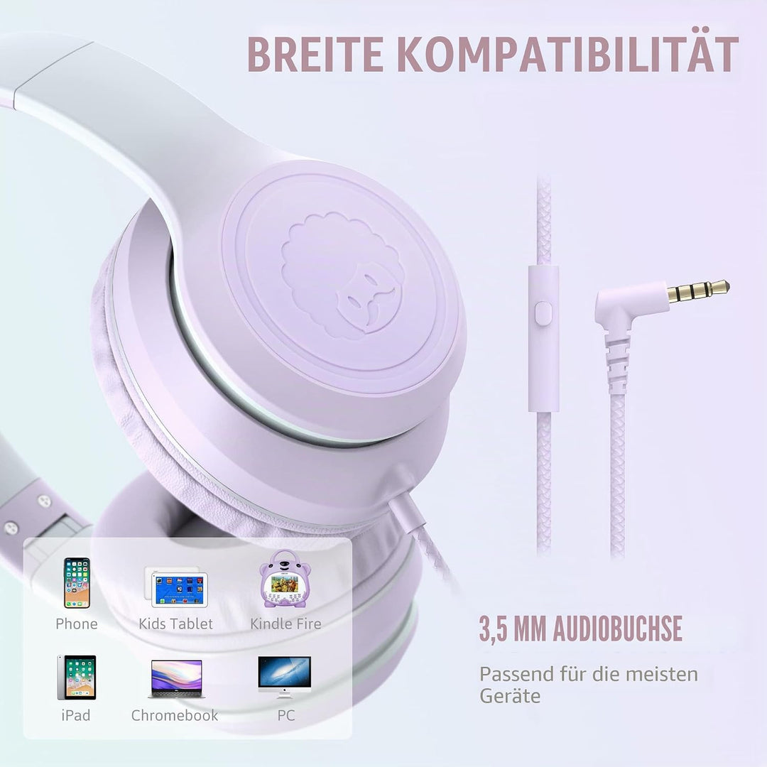 RockPapa L22 Kinder kopfhörer, Kabel Kopfhörer für Kinder, 3,5 mm Aux Jack, Verstellbares Stirnband