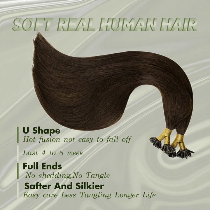 RUNATURE Bonding Extensions Echthaar Dunkelbraun 55cm Remy Keratin Haarverlängerung 50strähne 50g #2