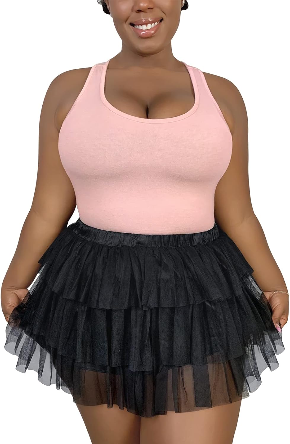LittleForBig Damen Mesh Tüll Puffy Petticoat Tutu Ballett Bubble Rock Kurzer Ballerina Rock XXL Schw