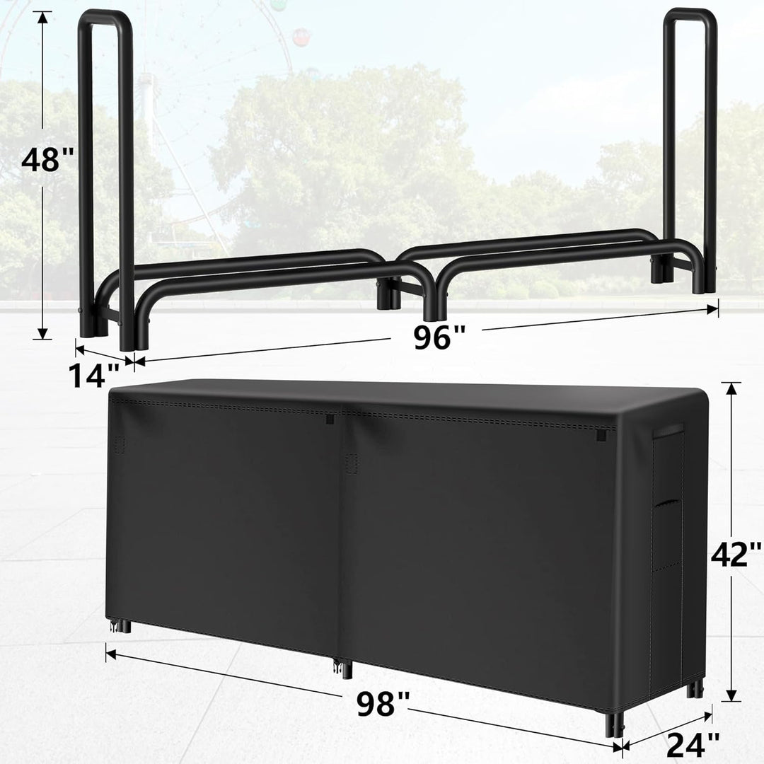 Amagabeli 2,4 m Kaminholzregal mit Abdeckung Kombi-Set Wasserdichter Outdoor-Holzhalter für Kamin Sc