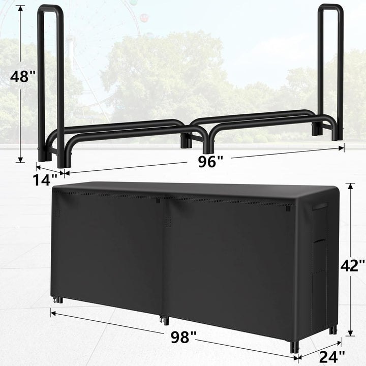 Amagabeli 2,4 m Kaminholzregal mit Abdeckung Kombi-Set Wasserdichter Outdoor-Holzhalter für Kamin Sc