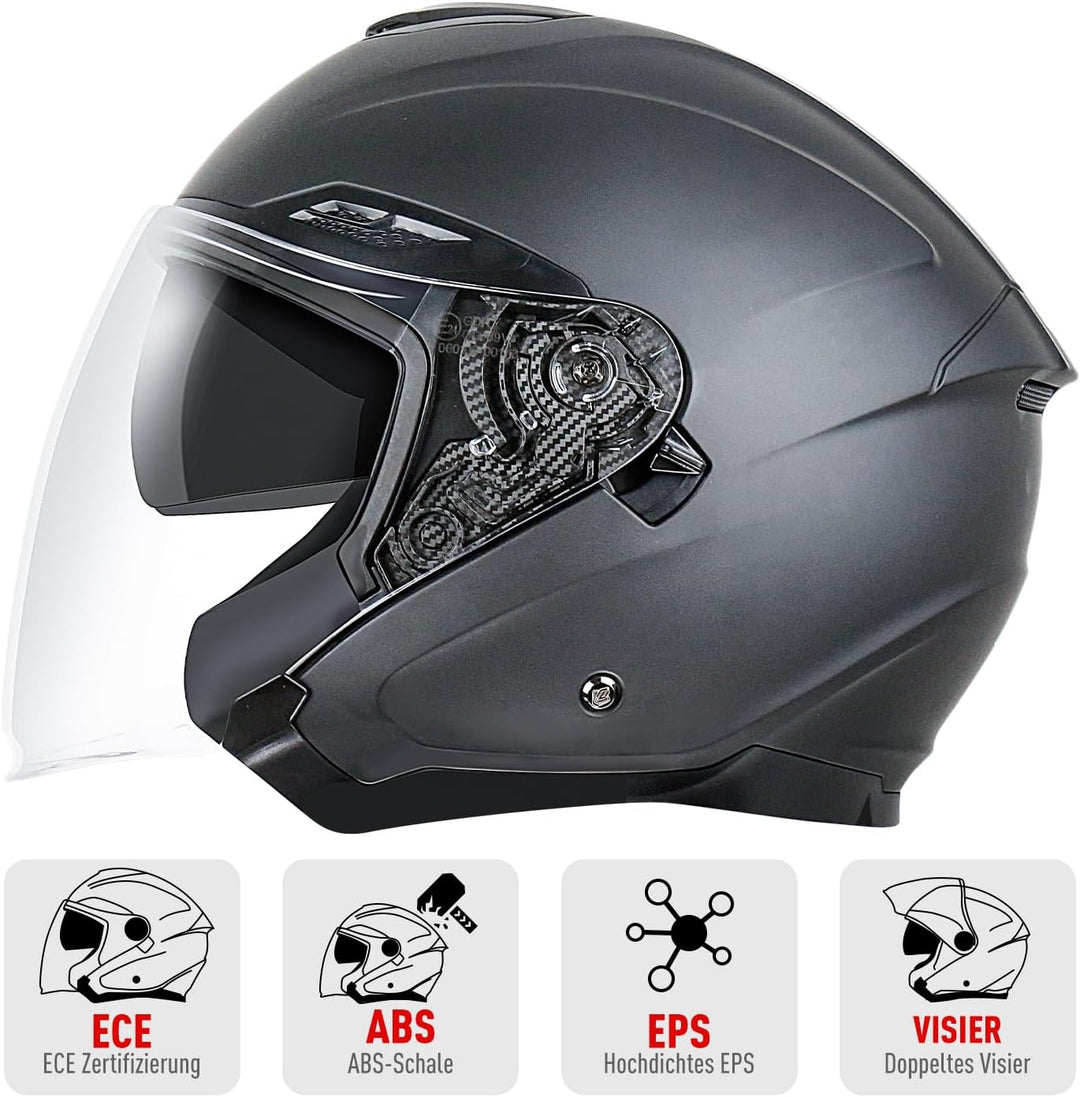 NENKI Jethelme Halbhelme Rollerhelm Sturzhelm Chopper Helm,Motorradhelm ECE 22.06 mit Doppelvisier S