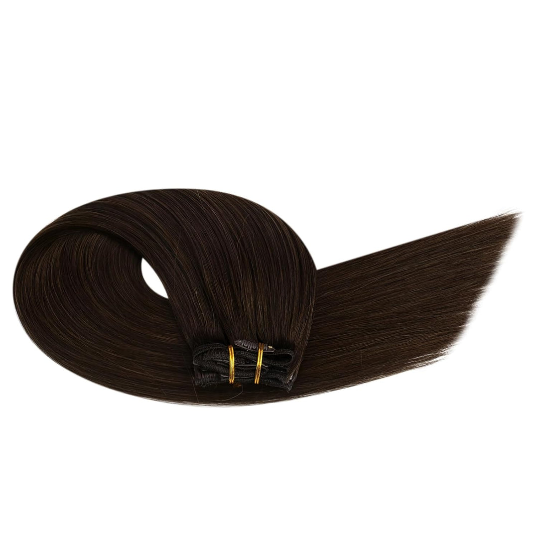 Ugeat Echthaar Extensions Clip Braun 35cm Extensions Echthaar Clip in Echthaar 120 Gramm Clip in Ext