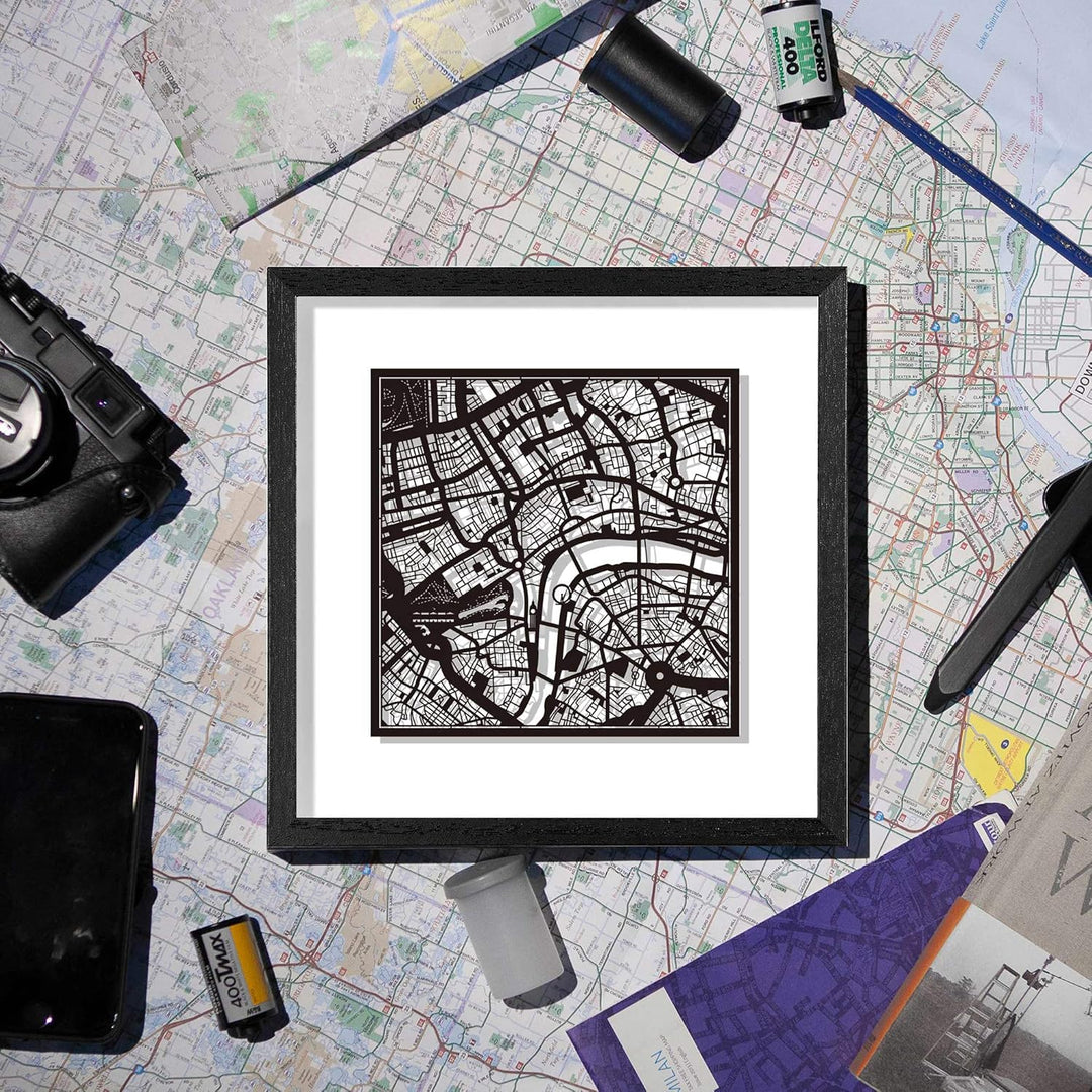 O3 DESIGN STUDIO - Marco de Papel para mapas, 22,8 x 22,8 cm, en Caja de Regalo, Fondo, autocambiant